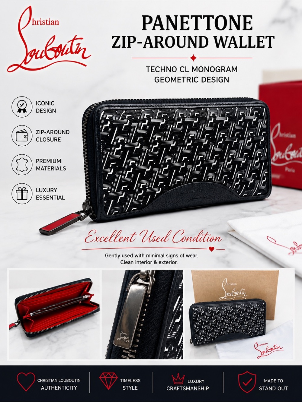 Christian Louboutin Panettone M Zip-Around Wallet featuring Techno CL Monogram